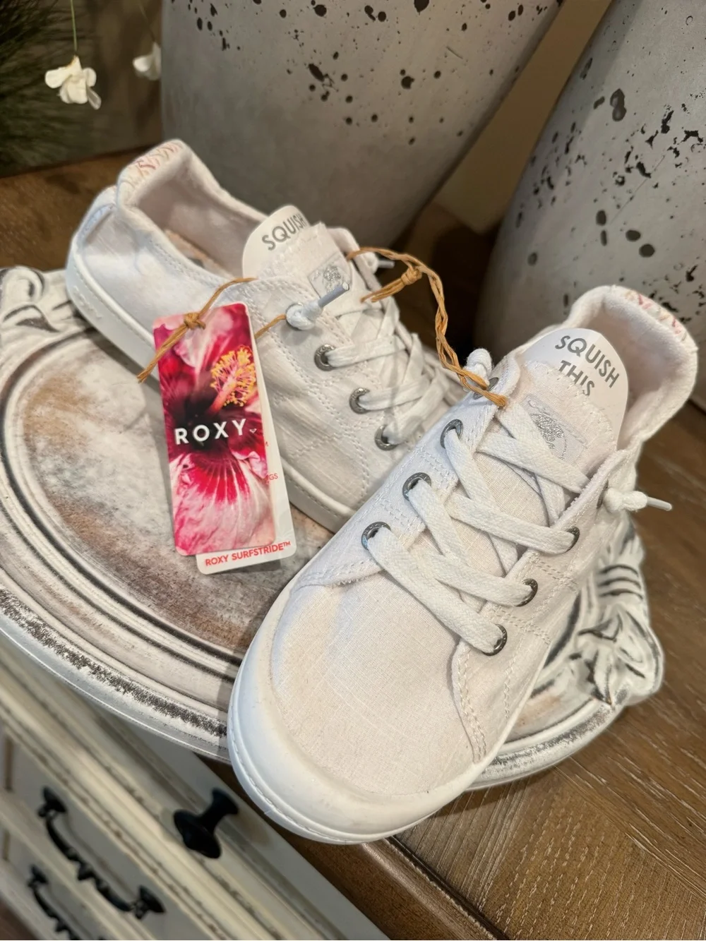 Women’s White Canvas Sneakers with Subtle Pink Accents